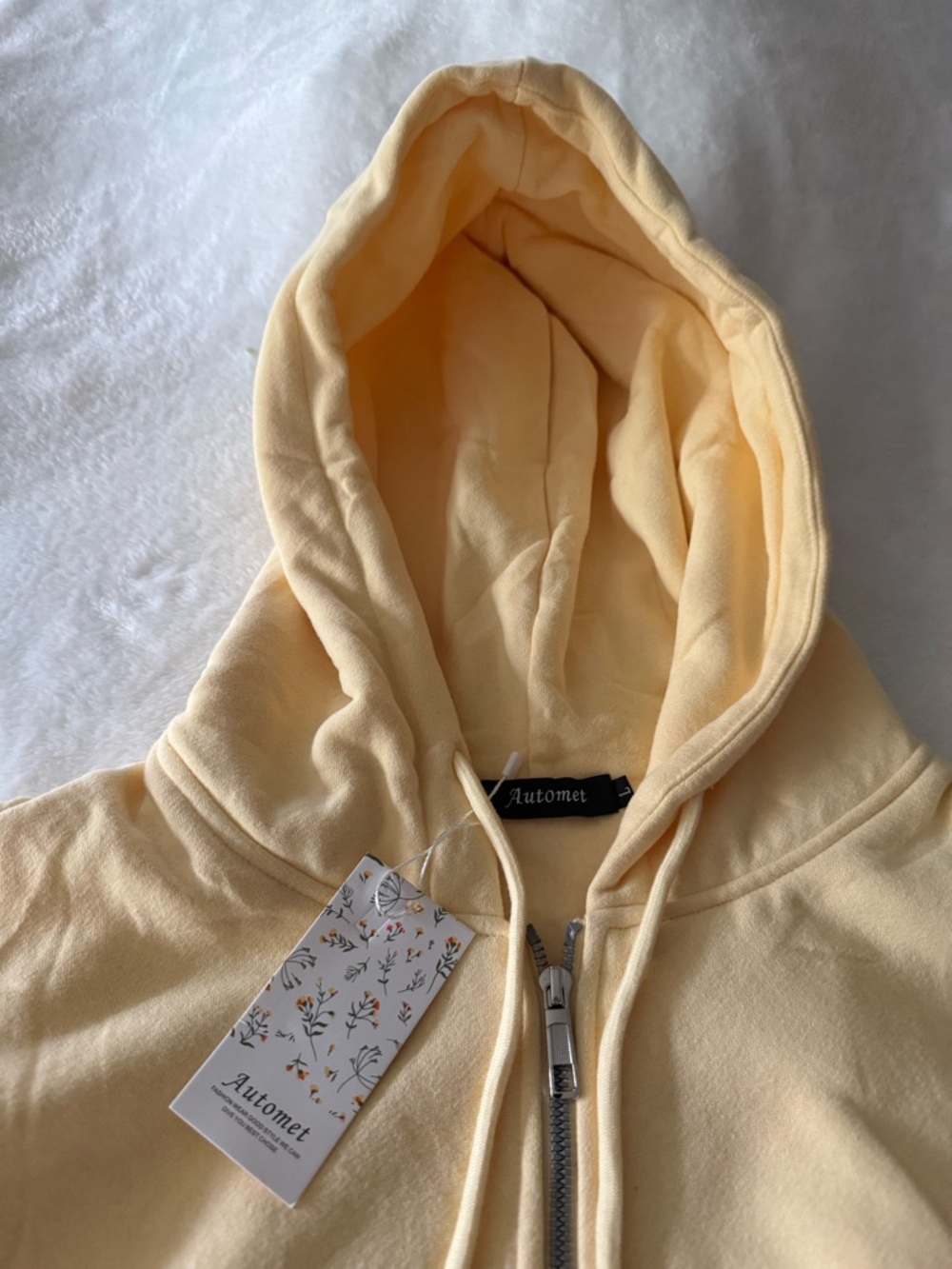 New Automet Yellow Fleece Lined Hoodie Zip Down Jacket L NWT - Picture 3 of 5